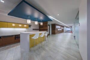Laminart laminate used on the high-use cabinets in the coffee bar area transitioned seamlessly from the natural ones.