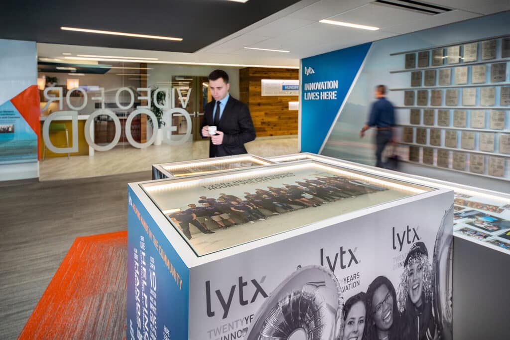 A physical space to tell a story of their passion for safety. Lytx Innovation Room, Design by ID Studios, Photo by Eddie Bojorquez